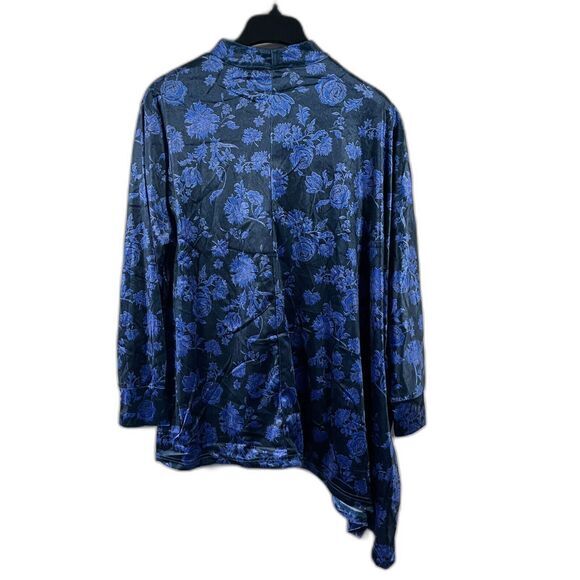 Ursime Velvet Top Large Asymmetrical Dolman Sleeve Floral Mock‎ Neck Art to Wear - Picture 6 of 11